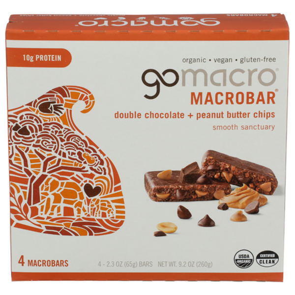 Gomacro Organic Double Chocolate + Peanut Butter Chips Bars 4 Pack