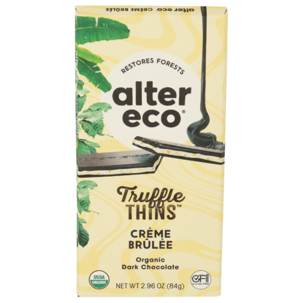 Alter Eco Organic Creme Brulee Dark Chocolate Truffle Thins Bar
