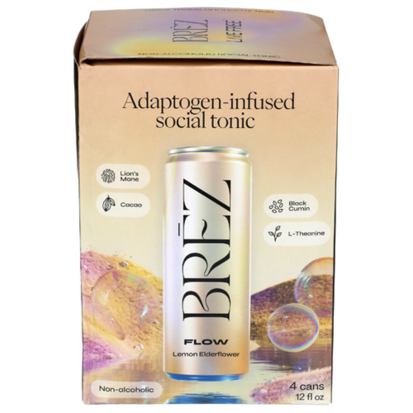 Brez Flow Lemon Elderflower Social Non-Alcoholic Tonic 4 Pack Case