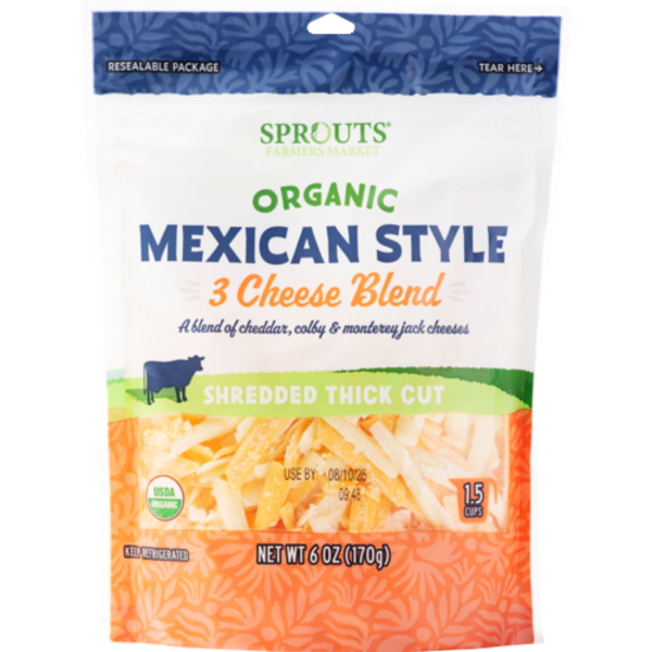 Sprouts Organic Mexican Style Shredded Thick Cut 3 Cheese Blend