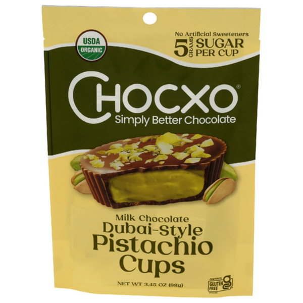Chocxo Organic Dubai-Style Pistachio Milk Chocolate Cups