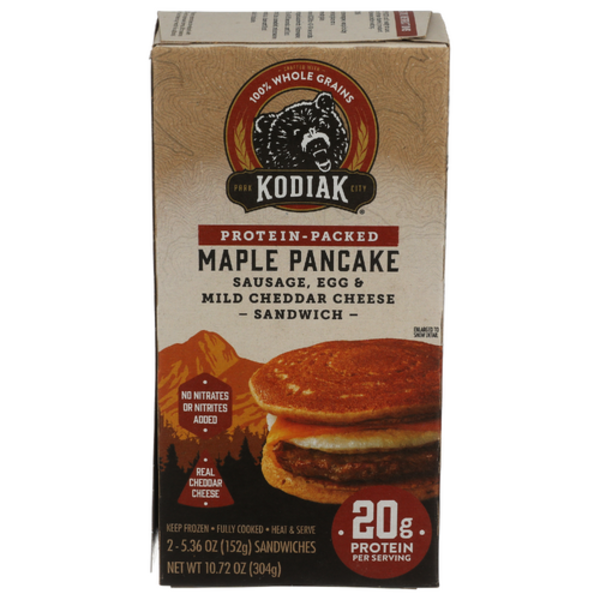 Kodiak Cakes Maple Pancake, Sausage, Egg & Mild Cheddar Cheese Breakfast Sandwich