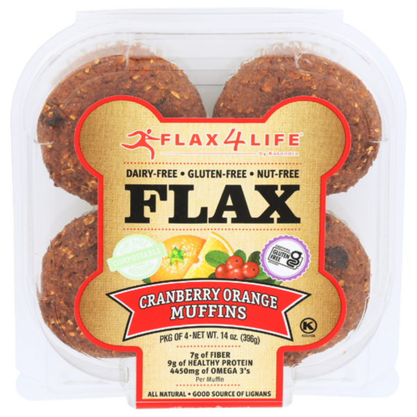 Flax4life Cranberry Orange Flax Muffins 4 Pack