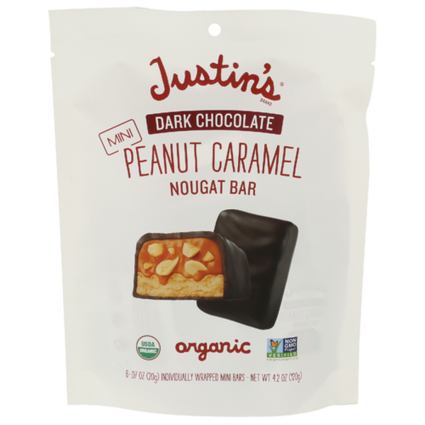 Justin's Organic Mini Dark Chocolate Peanut Caramel Nougat Bars 6 Pack Pouch