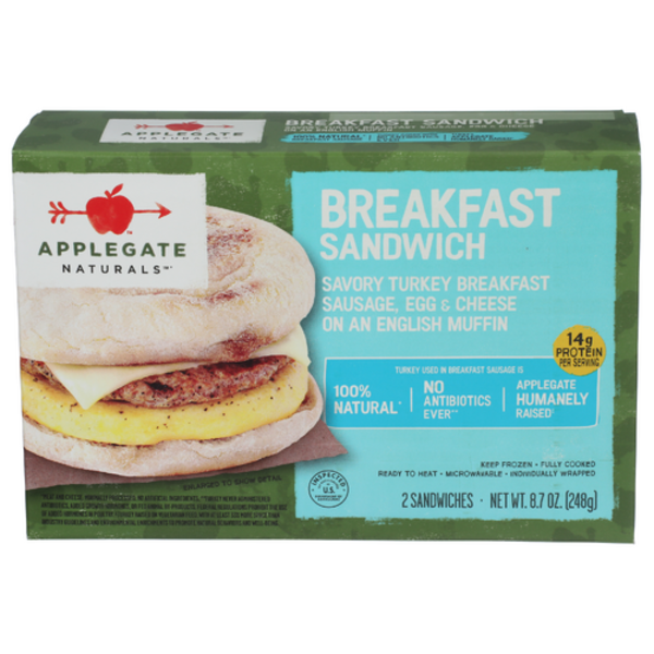 Applegate Savory Turkey Breakfast Sausage, Egg & Cheese Breakfast Sandwich 2 Count