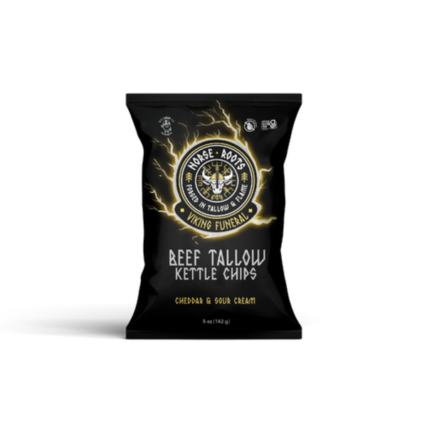 Norse Roots Chips Viking Funeral Cheddar & Sour Cream Beef Tallow Kettle Chips