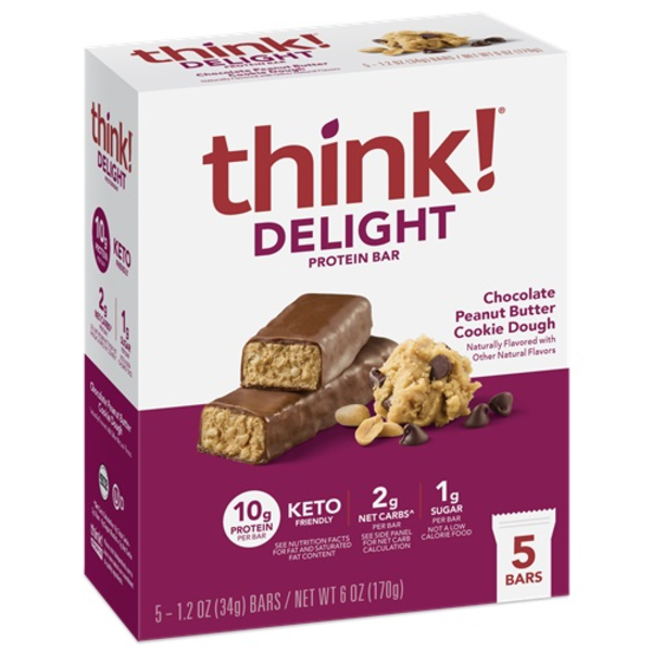 Think Chocolate Peanut Butter Cookie Dough Keto Protein Bars 5 Pack