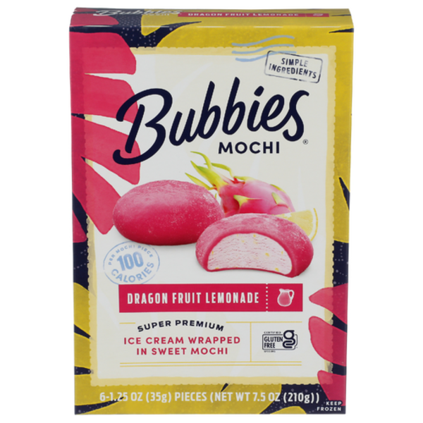 Bubbies Hawaii Dragon Fruit Lemonade Ice Cream Mochi 6 Pack