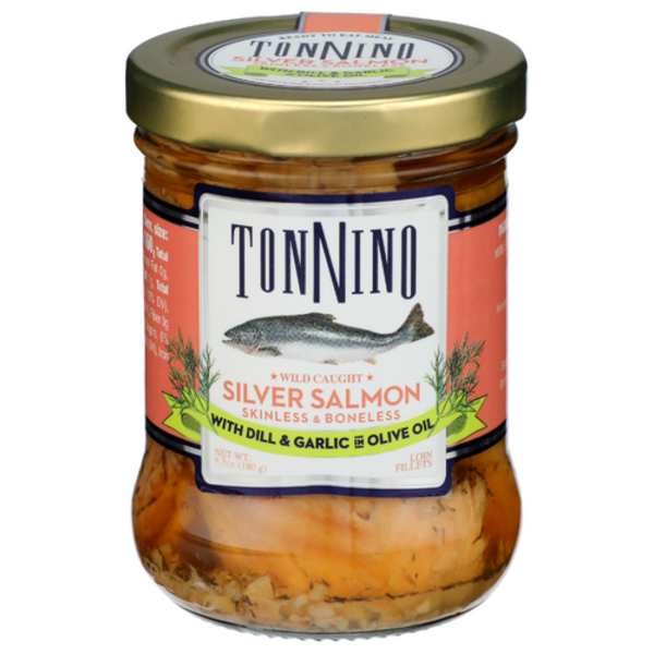 Tonnino Wild Caught Skinless & Boneless Silver Salmon Loin Fillets With Dill & Garlic In Olive Oil