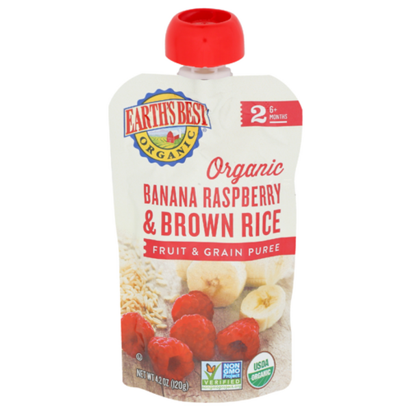Earth's Best Organic Baa Rasberry & Brown Rice Fruit & Grain Puree Stage 2 Pouch