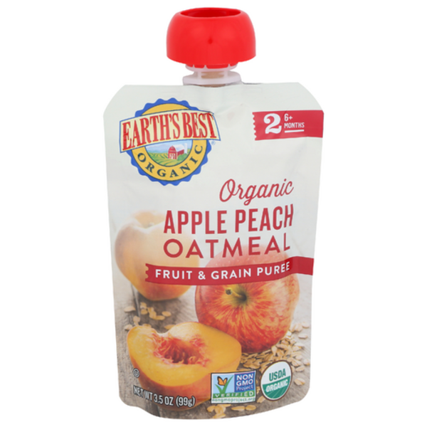 Earth's Best Organic Apple Peach Oatmeal Fruit & Grain Puree Stage 2 Pouch