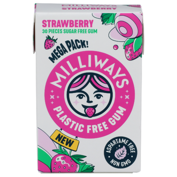 Milliways Food Strawberry Sugar Free Plastic Free Gum