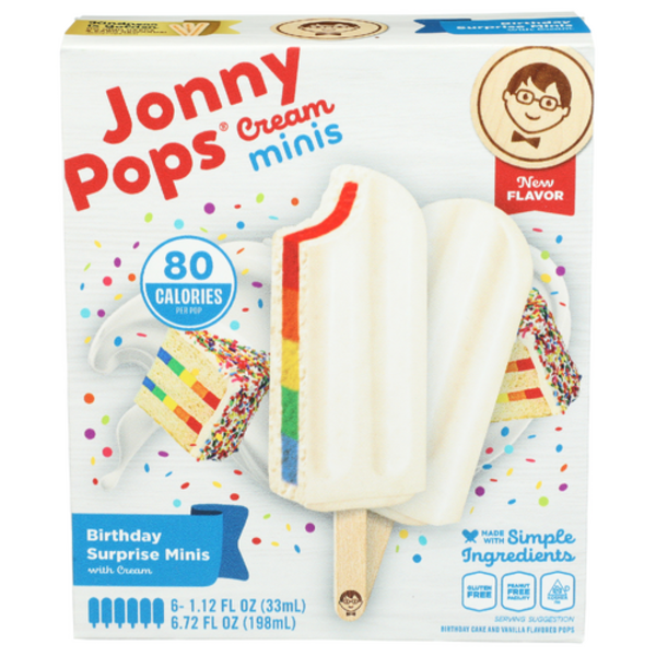Jonny Pops Birthday Surprise With Cream Mini Frozen Bars 6 Pack