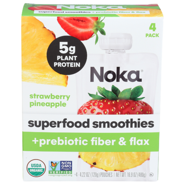 Noka Organic Strawberry Pineapple + Prebiotic Fiber Superfood Smoothie 4 Pack